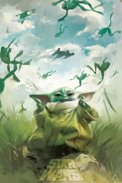 The Mandalorian Poster Grogu Training with Frogs