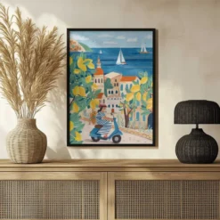 Travel poster woman on the Amalfi coast, Italy by Caroline Bonne Müller