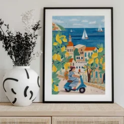 Travel poster woman on the Amalfi coast, Italy by Caroline Bonne Müller