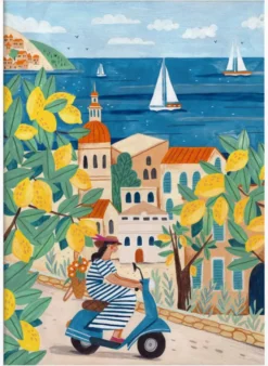 Travel poster woman on the Amalfi coast, Italy by Caroline Bonne Müller