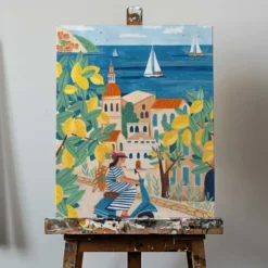 Travel poster woman on the Amalfi coast, Italy by Caroline Bonne Müller