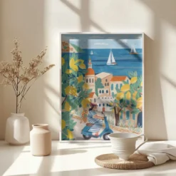 Travel poster woman on the Amalfi coast, Italy by Caroline Bonne Müller