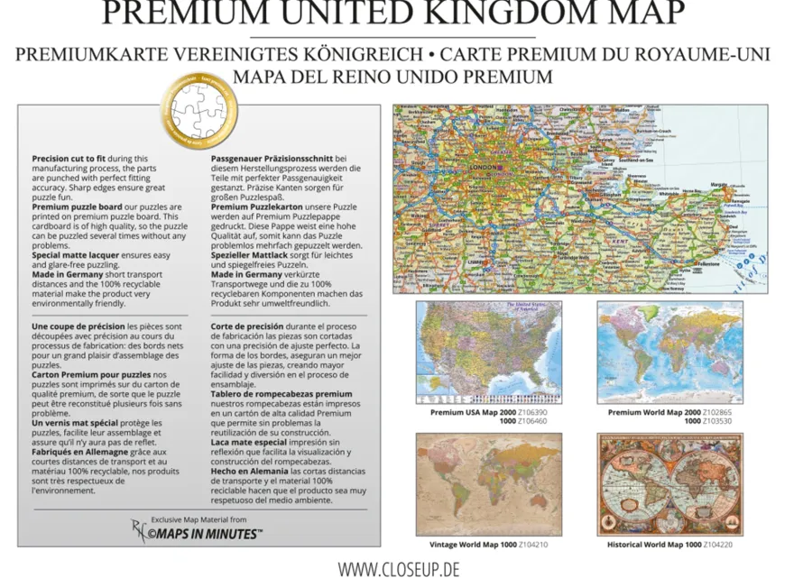 UK Karte Puzzle 2000 Teile MAPS IN MINUTES, Great Britain