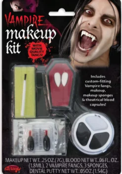 Vampir-Makeup-Kit mit Zähnen, Schminke & 2 Blutkapseln