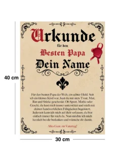 Vatertags Urkunde | Personalisiert mit Wunschnamen | 30x40 cm