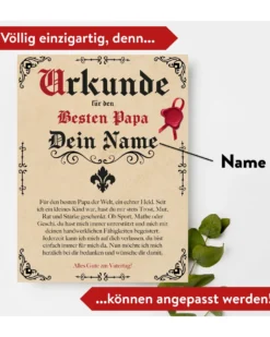 Vatertags Urkunde | Personalisiert mit Wunschnamen | 30x40 cm