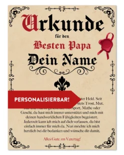 Vatertags Urkunde | Personalisiert mit Wunschnamen | 30x40 cm