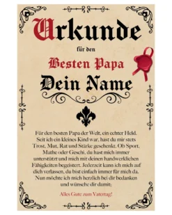 Vatertags Urkunde 20x30 cm | Personalisiert mit Wunschnamen | 20x30