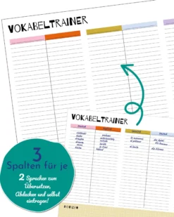 Vokabeltrainer Schreibtischunterlage zum Abreißen | DIN A2 - 42x59,4 cm | Für Schüler, Studis & Sprachlernende