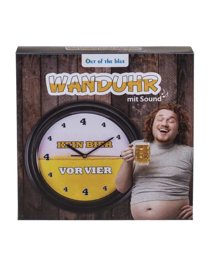 Wanduhr "Kein Bier vor 4" mit Sound | lustige Bier Uhr mit Zisch Geräusch zur vollen Stunde