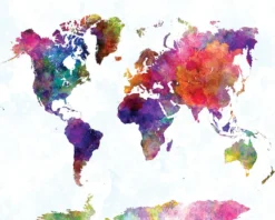 Watercolor Map Kunstdruck Wasserfarben Weltkarte