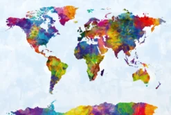 Watercolor World Map Poster Michael Tompsett 91,5 x 61 cm