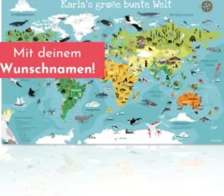 Welkarte Schreibtischunterlage mit Wunschnamen POD bunt