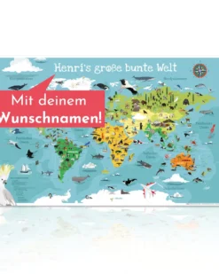 Welkarte Schreibtischunterlage mit Wunschnamen POD bunt