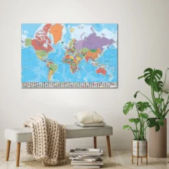 Weltkarte Poster mit Flaggen En Français (franz. Text)