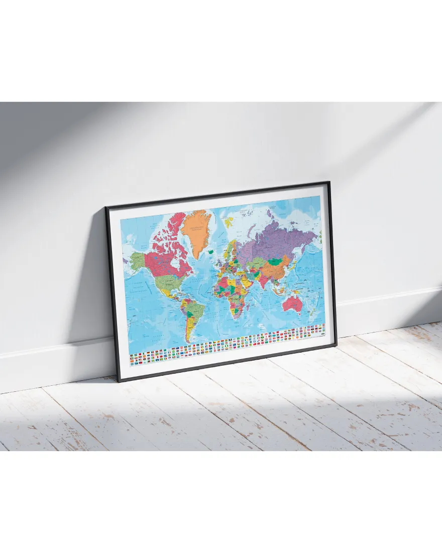 Weltkarte Poster mit Flaggen Mappa del Mondo