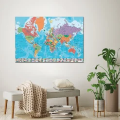 Weltkarte Poster mit Flaggen En Español (spanischer Text)