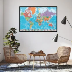 Weltkarte Poster mit Flaggen En Español (spanischer Text)