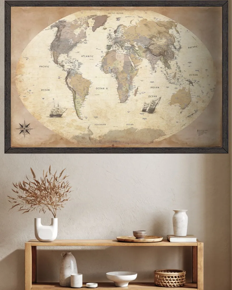 Weltkarte Retrostil Poster