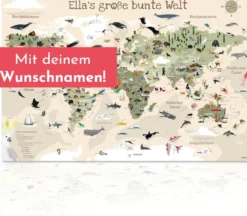 Weltkarte Schreibtischunterlage mit Wunschnamen POD beige