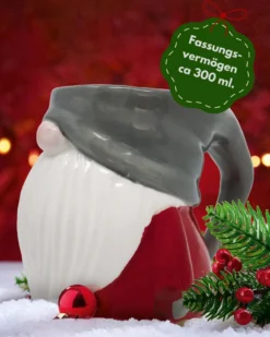 Wichtel Tasse 3D Rot Grau Weiß