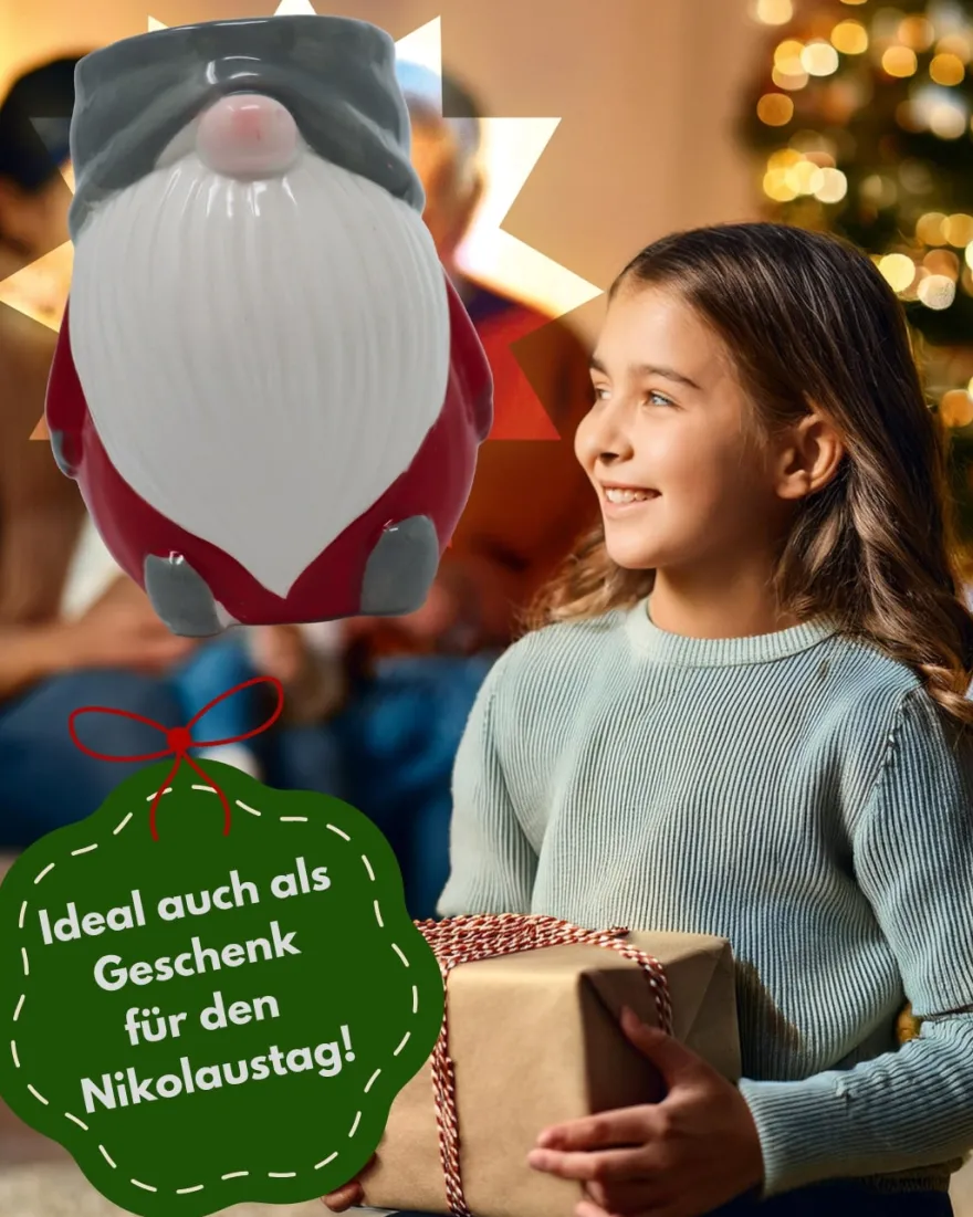 Wichtel Tasse 3D Rot Grau Weiß