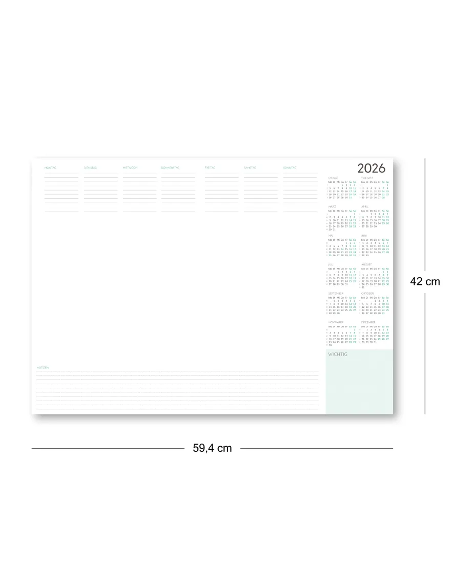 Wochenplaner Unterlage 2026 aus Papier, zum Abreißen