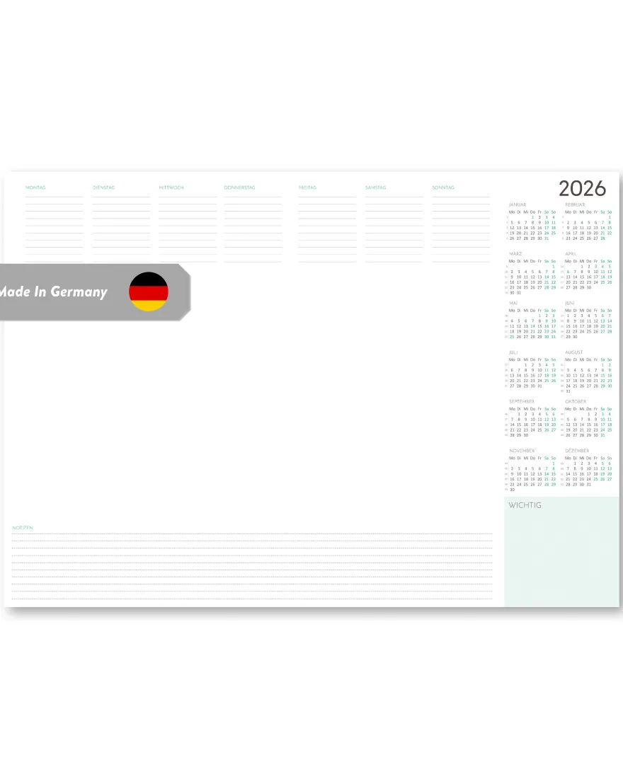 Wochenplaner Unterlage 2026 aus Papier, zum Abreißen
