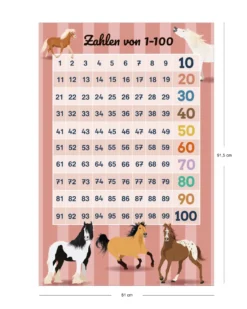 Zahlenposter 1-100 im Pferde-Design 61 x 91,5 cm