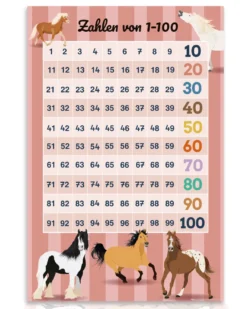 Zahlenposter 1-100 im Pferde-Design 61 x 91,5 cm